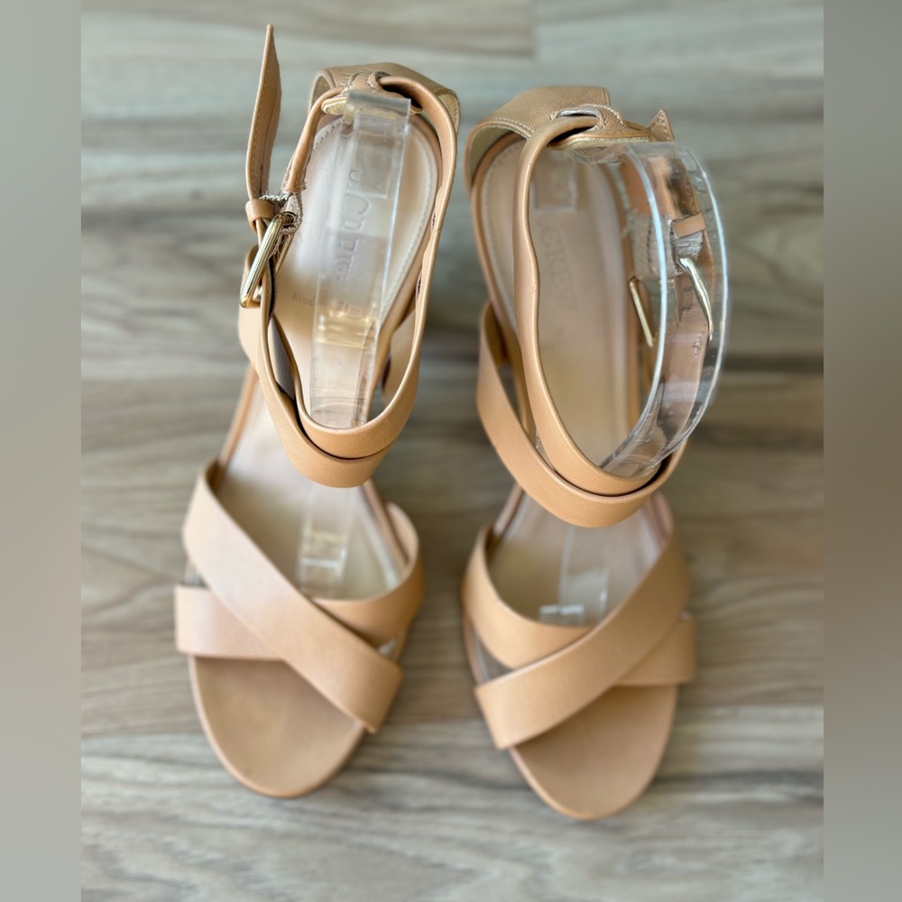J Crew Made in Italy Mari Tan Leather Strappy Heeled Sandals Size 9 1/2 - Picture 3 of 7